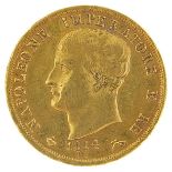 Napoleon 1814 gold forty lire, 12.8g