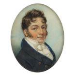Georgian oval hand painted portrait miniature onto ivory of Joseph Colyer, inscribed painted by