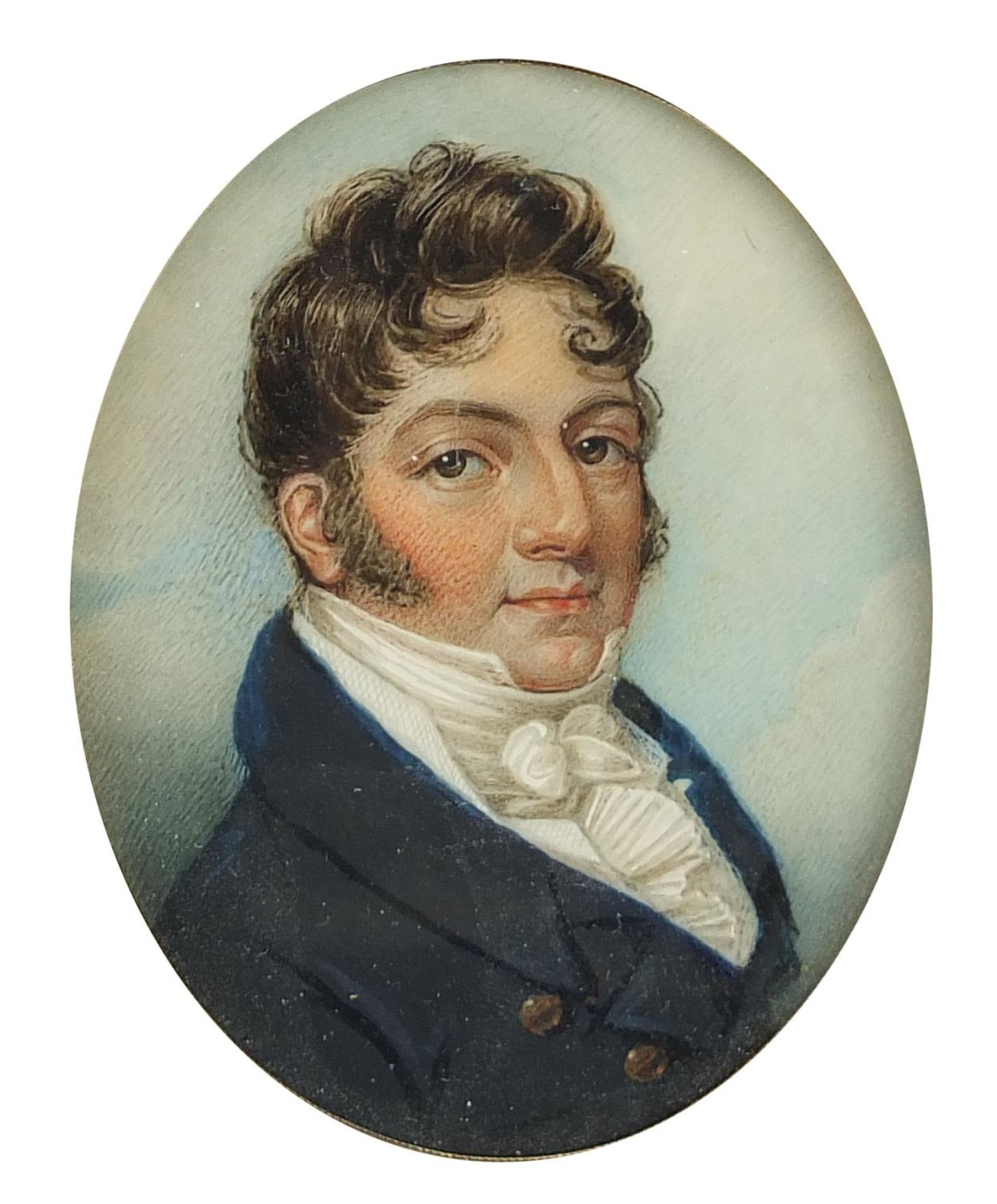 Georgian oval hand painted portrait miniature onto ivory of Joseph Colyer, inscribed painted by