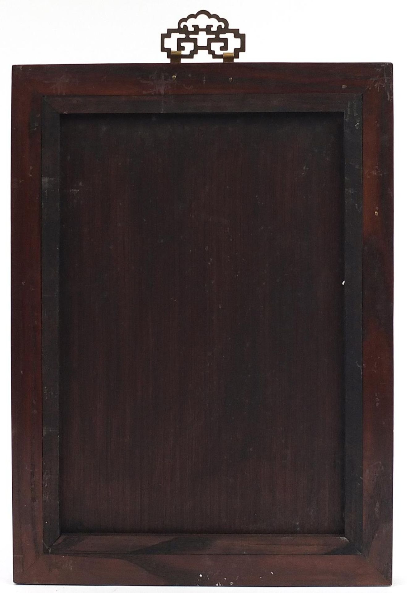 Chinese hardstone panel with hardwood frame and bronzed metal mounts, overall 48cm x 36cm - Image 4 of 4