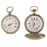 Perret & Fils, silver full hunter pocket watch and silver coloured metal open face pocket watch, the