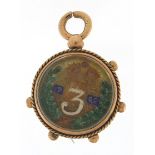 9ct gold locket housing a 1902 enamelled threepence, 2.1cm high, 5.0g