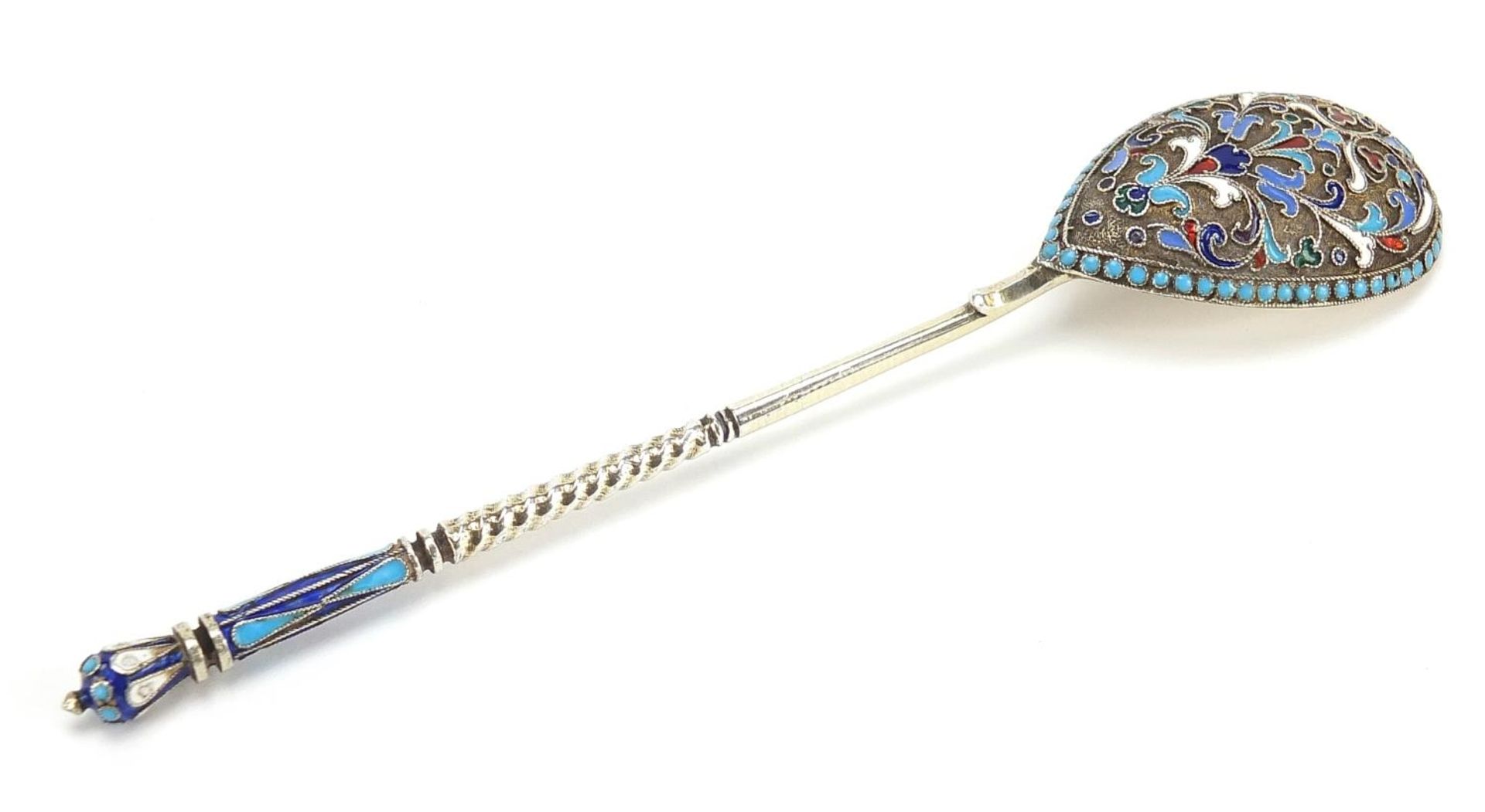 Silver and Champleve enamel spoon, impressed Russian marks, 14cm in length, 24.2g - Bild 2 aus 3