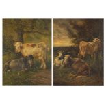 Cattle before woodland, pair of oil on canvasses, indistinctly signed, W M Power, Westminster