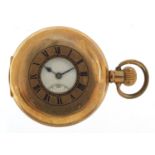 Gentlemen's gold plated half hunter pocket watch with enamel dial, 5.1cm in diameter, 100.7g