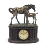 Bronzed horse design mantle clock with Roman numerals, 24.5cm wide