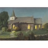 Susan Jackman - Litlington Church by Moonlight, watercolour and pastel, E Stacy Marks Gallery