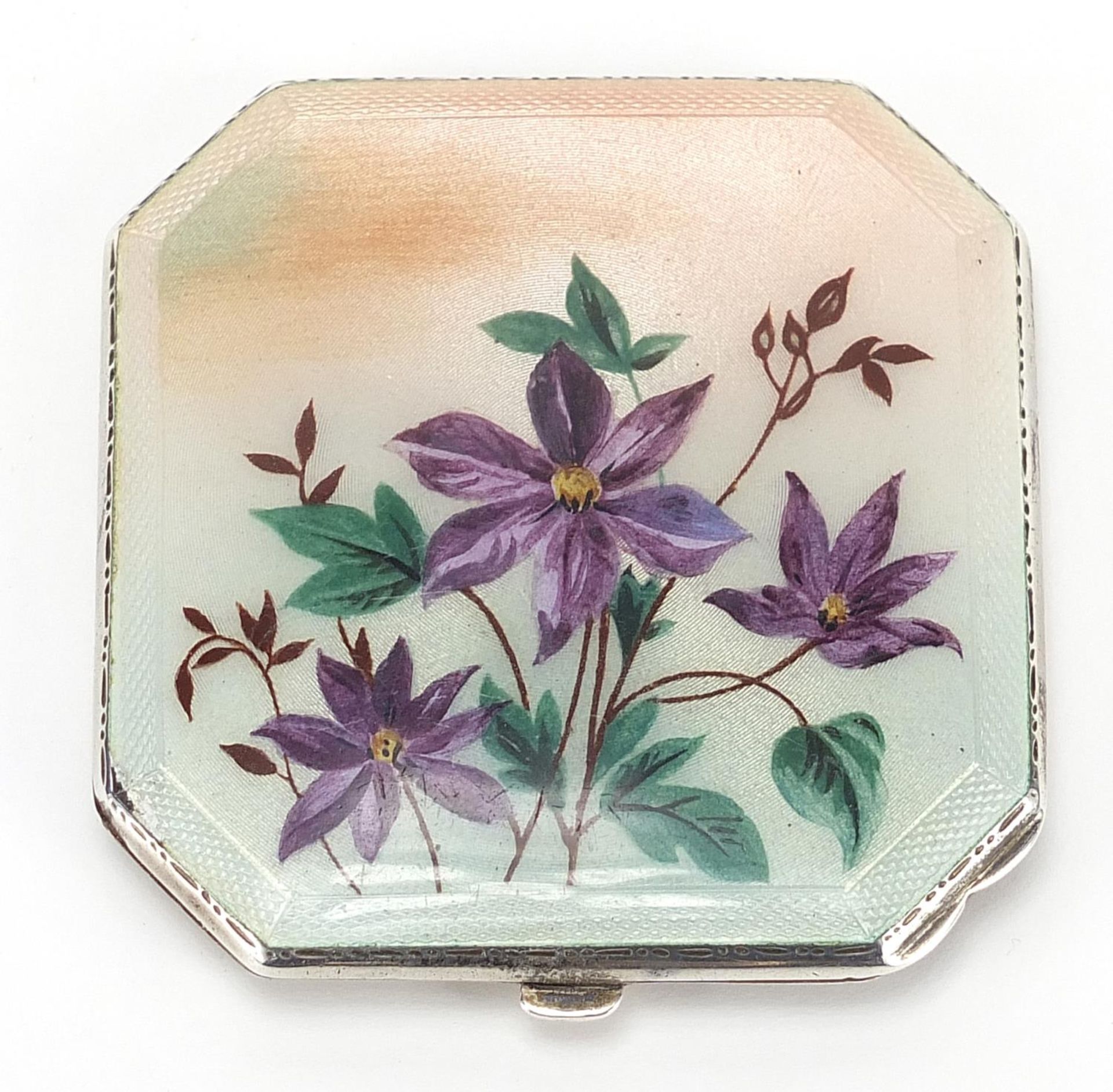 Henry Clifford Davis, George V silver and enamel compact decorated with flowers, Birmingham 1936, - Image 2 of 5