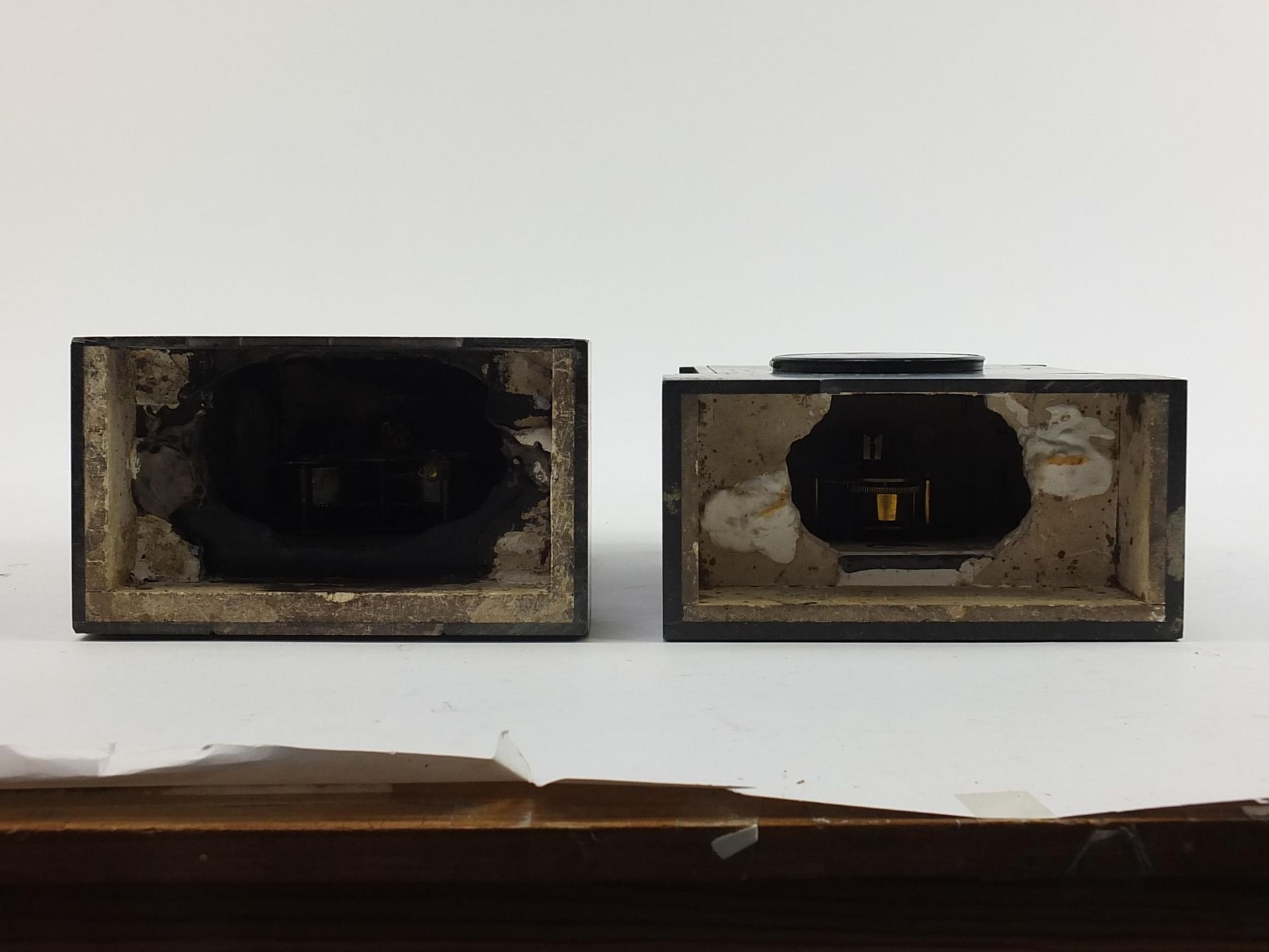 Two Victorian black slate and marble mantle clocks, the largest 32cm high - Image 4 of 4