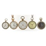 Five vintage pocket watches including Centre Seconds chronograph, Pinnacle and Ingersoll