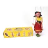 Vintage Pelham Dutch girl puppet with box, 28cm high