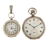 Hinds Ltd gentlemen's silver open face pocket watch and ladies silver open face pocket watch on a
