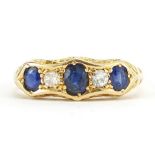 Victorian 18ct gold sapphire and diamond five stone ring, size N, 2.9g