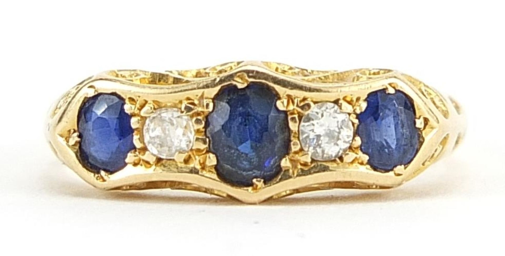 Victorian 18ct gold sapphire and diamond five stone ring, size N, 2.9g