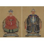 Ancestral portraits, pair of Chinese watercolours on silks, framed and glazed, each 39.5cm x 29.