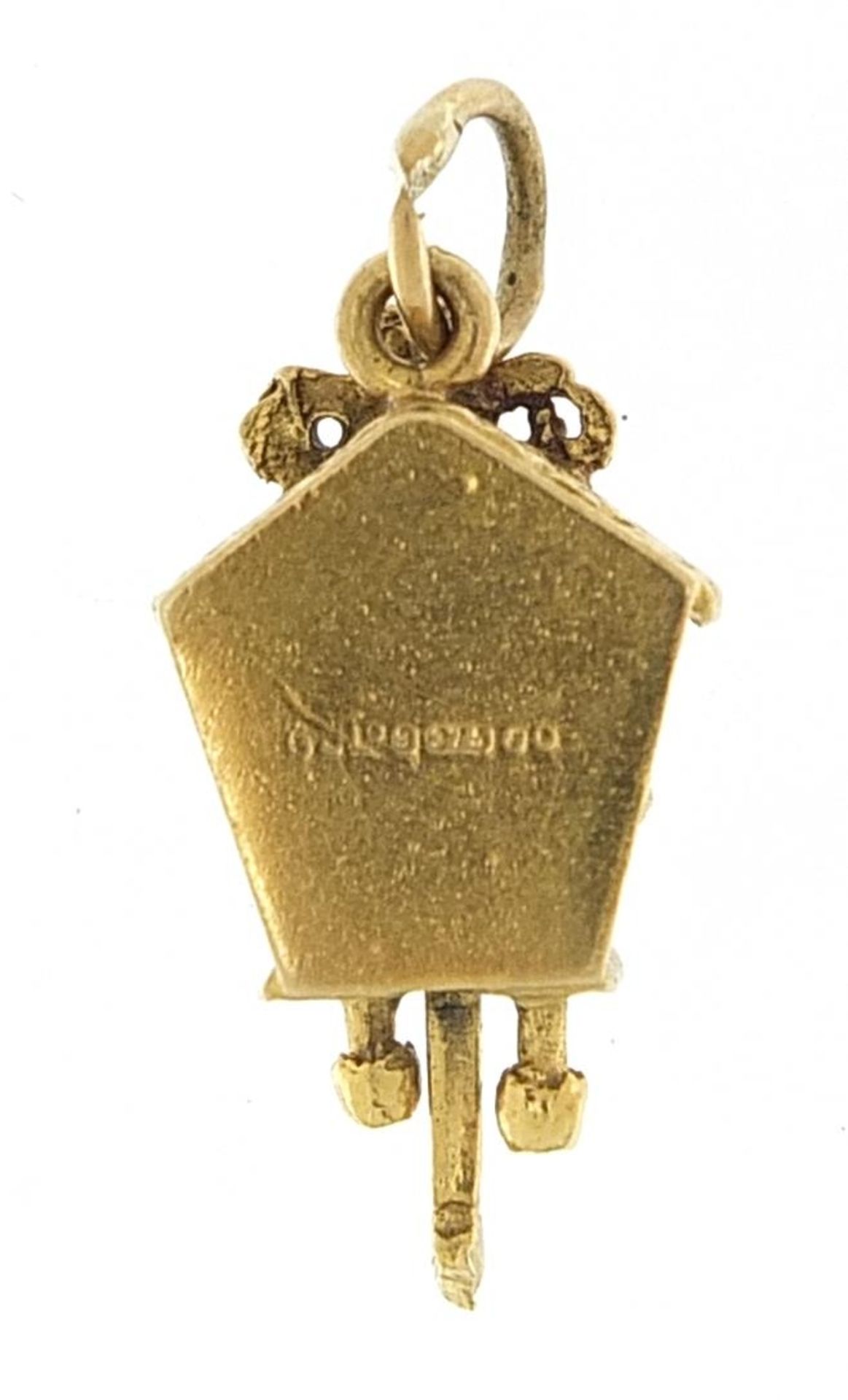 9ct gold and enamel cuckoo clock charm, 2.1cm high, 2.6g - Image 2 of 3