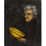 Portrait of a gentleman holding a bowl, oil on canvas, unframed, 51cm x 41cm