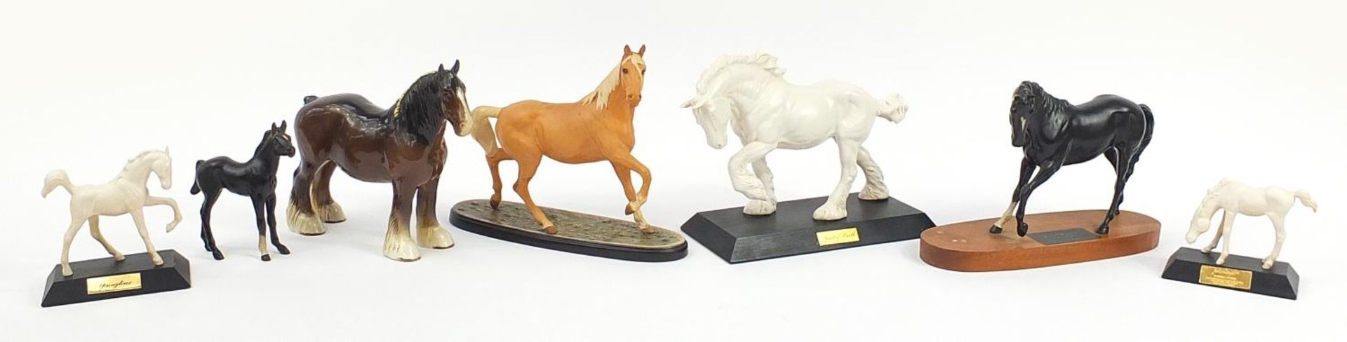 Six Beswick horses including Black Beauty & Foal and Sprit of Earth, the largest 29cm in length