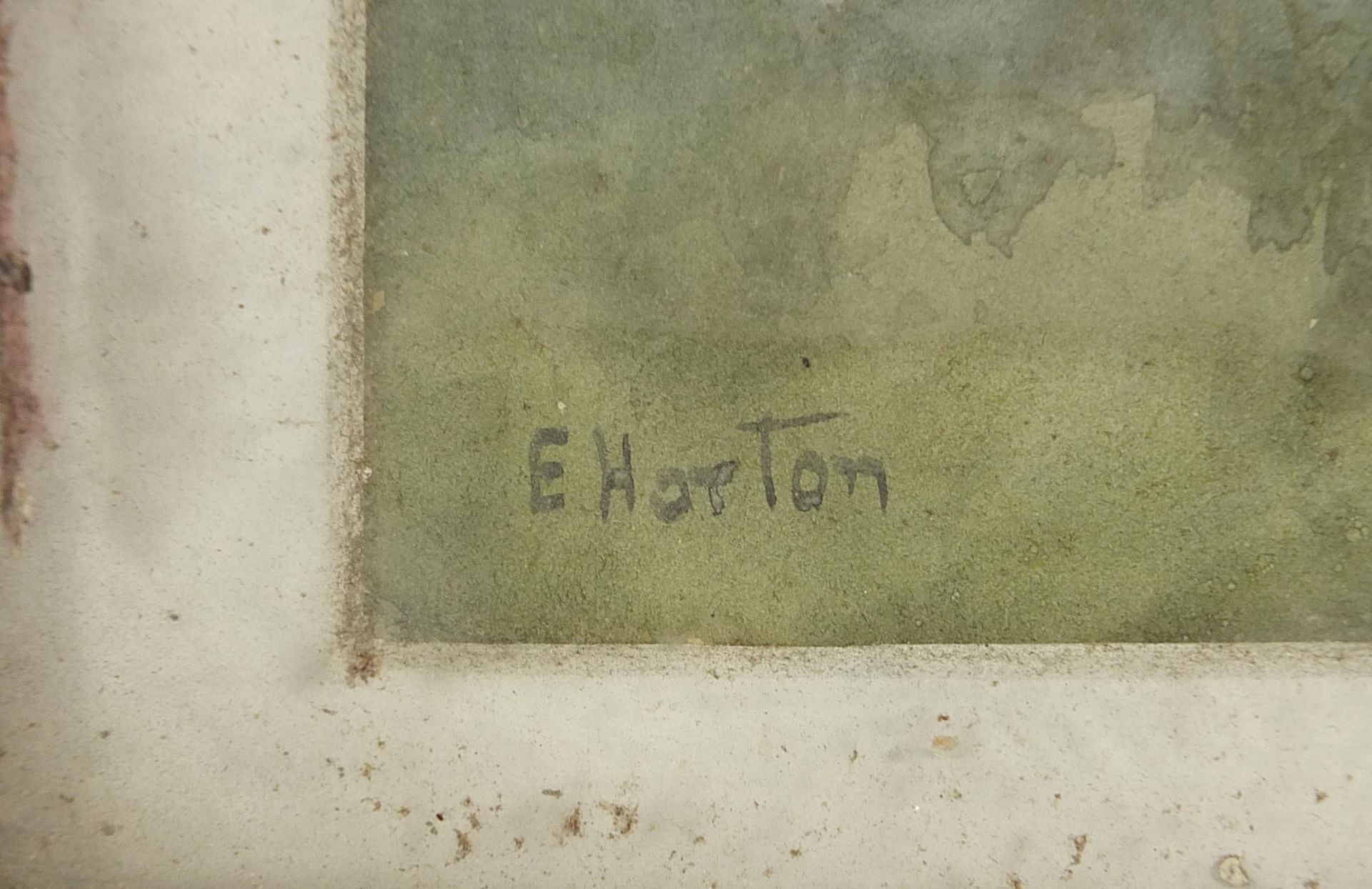 E Horton - The Juras, Lake Geneva, watercolour, inscribed verso, mounted, framed and glazed, 53cm - Image 4 of 6