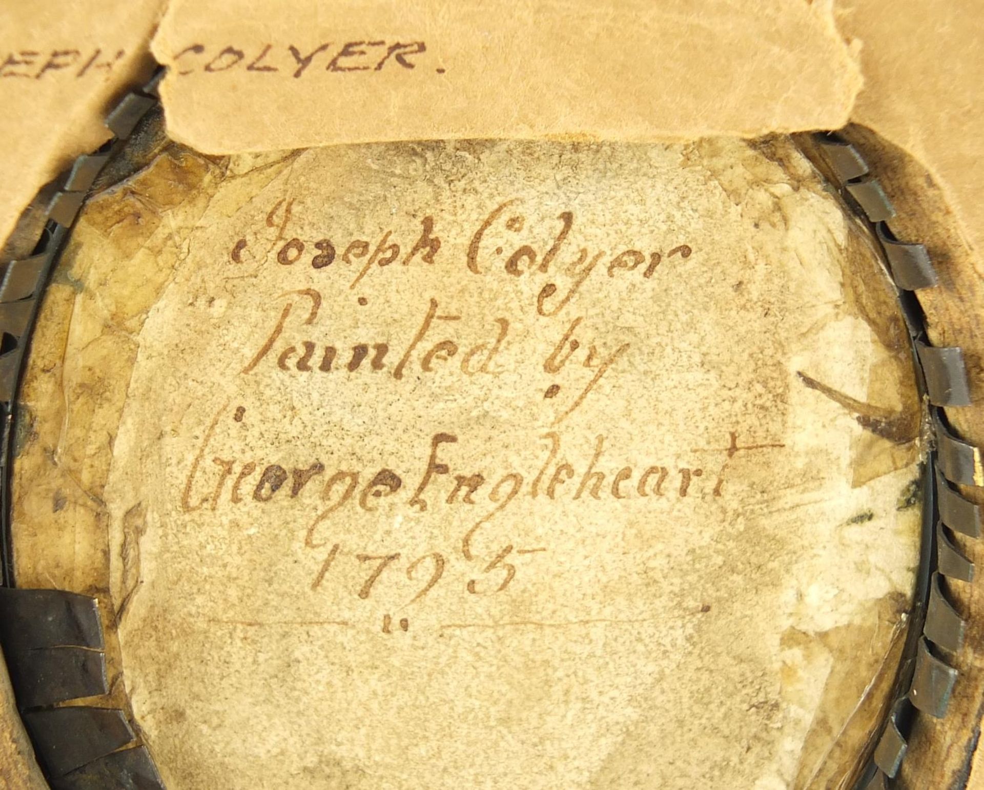 Georgian oval hand painted portrait miniature onto ivory of Joseph Colyer, inscribed painted by - Image 4 of 4