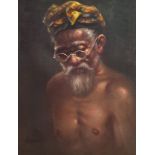 Portrait of an African tribesman, oil on canvas, indistinctly signed, framed, 54.5cm x 42.5cm