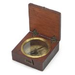 19th century mahogany pocket compass, 5cm wide