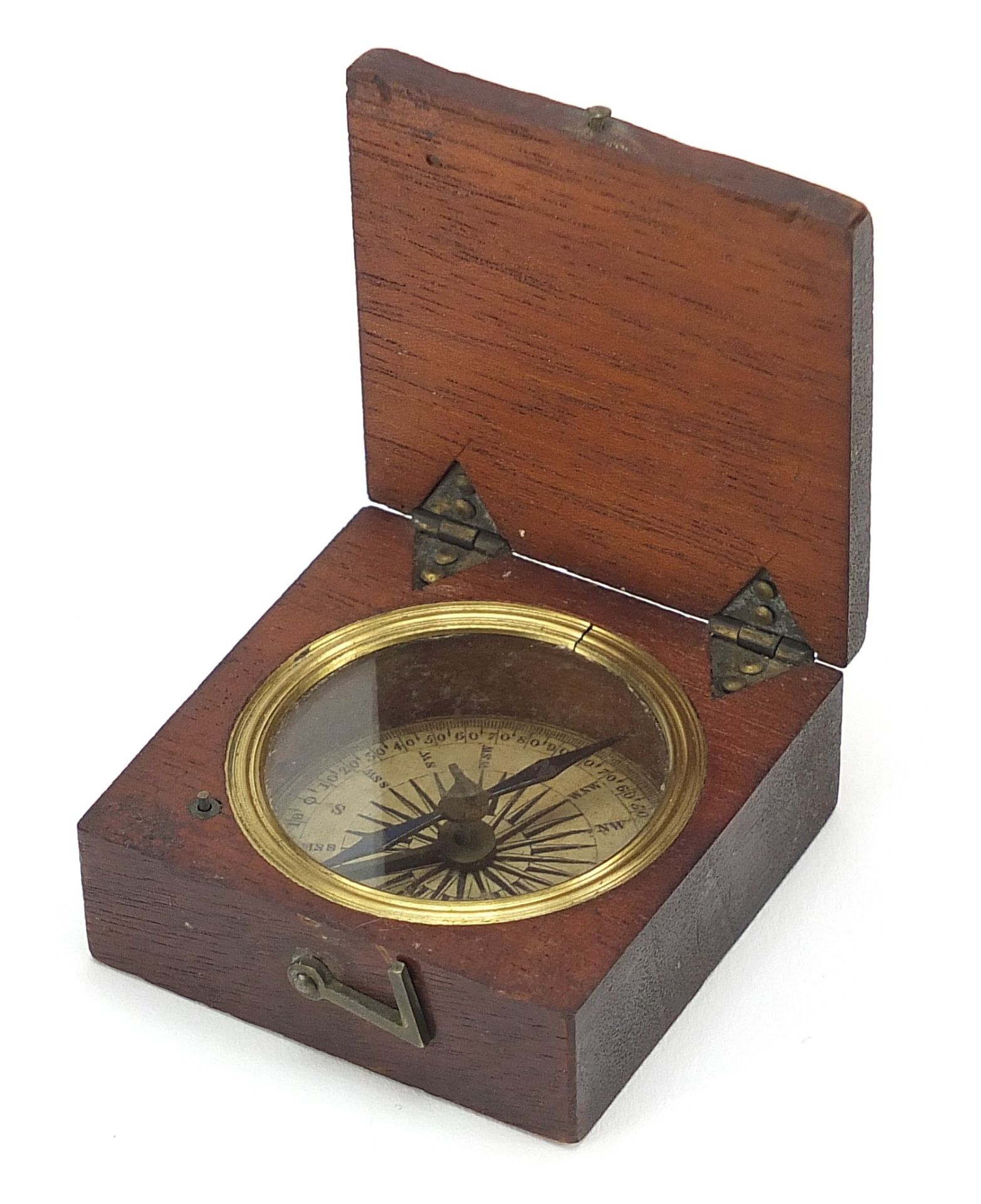 19th century mahogany pocket compass, 5cm wide