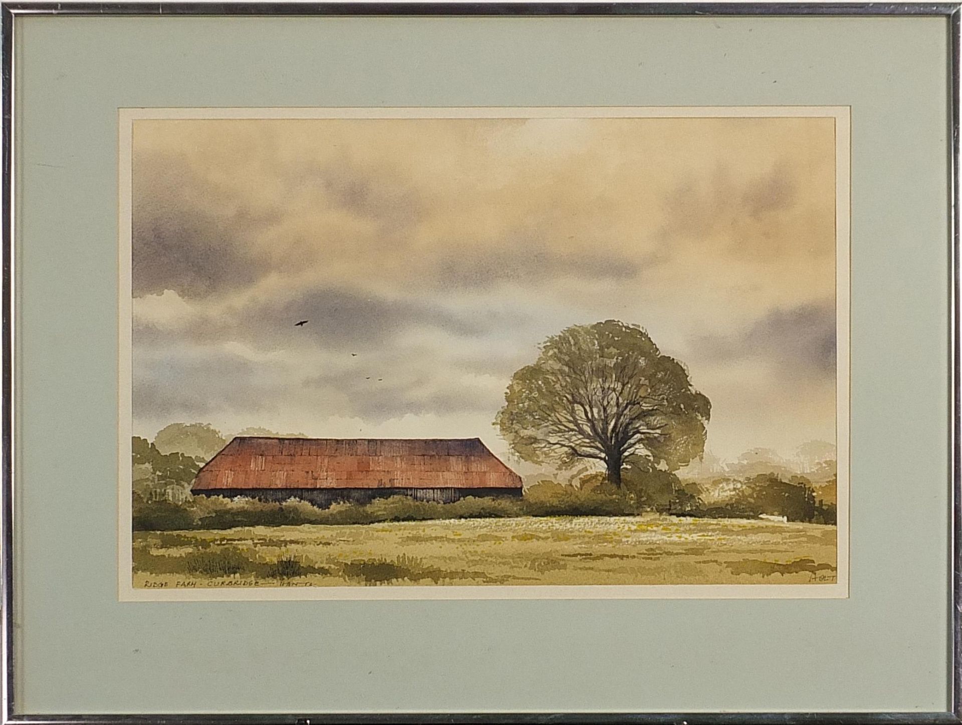 Holt - Ridge Farm, Curbridge, Hants, watercolour, mounted, framed and glazed, 44.5cm x 29.5cm - Image 2 of 5