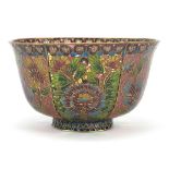 Japanese plique-a-jour bowl enamelled with flowers, 12.5cm in diameter