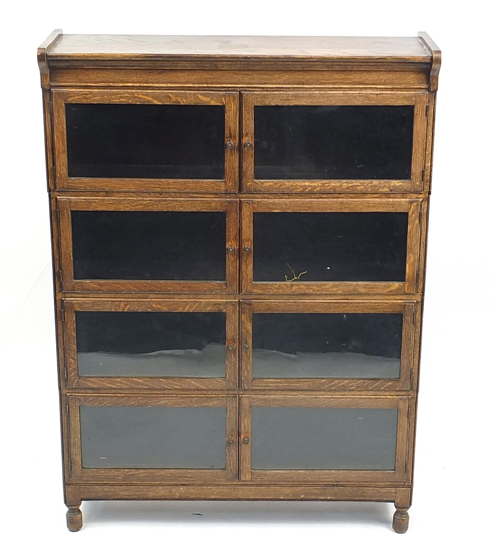 Oak four tier Globe Wernicke style bookcase, 125cm H x 89cm W x 25.5cm D - Image 2 of 3