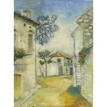 Street scene with villa's, Spanish school oil on canvas, indistinctly inscribed, unframed, 41cm x