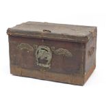 Afghan military leather trunk, 45cm H x 75cm W x 45cm D