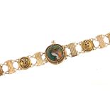Manner of Liberty & Co, Art Nouveau unmarked gold and enamel bracelet decorated with a female, tests