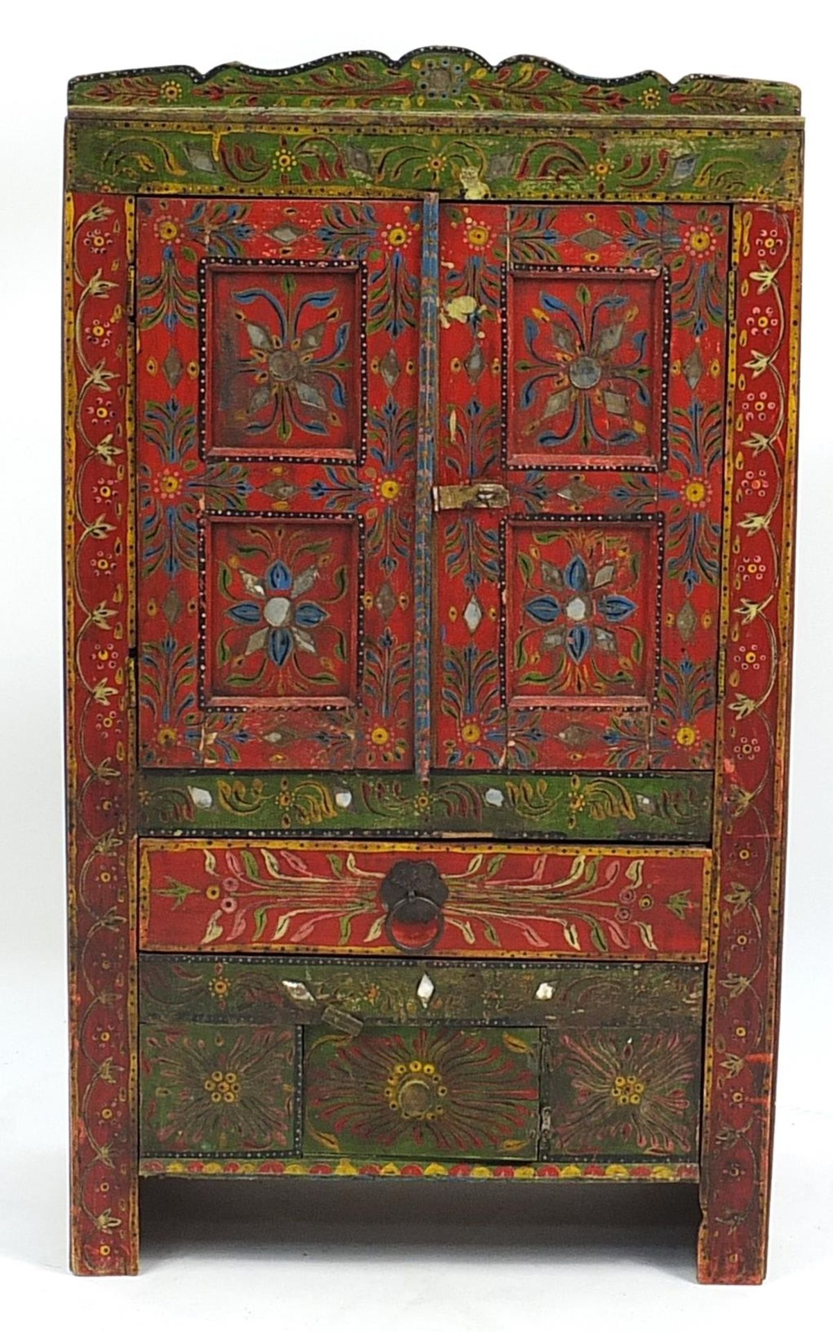 Afghan painted wood marriage chest, 99cm H x 56cm W x 31.5cm D - Image 2 of 3
