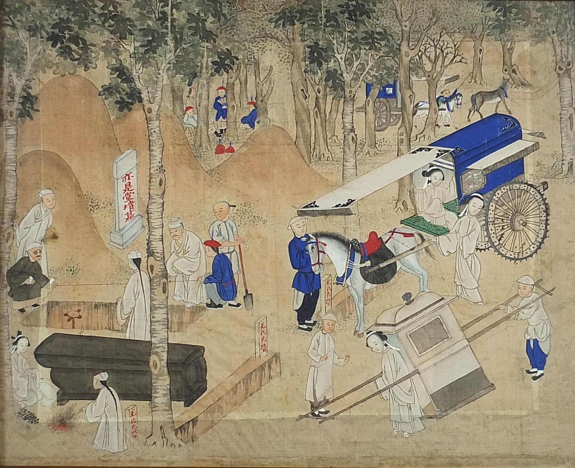 Chinese New Year procession and horse and cart, pair of Chinese watercolours on silks, framed and - Image 5 of 7