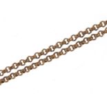 Victorian gold coloured metal longuard chain, 84cm in length, 15.3g