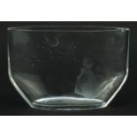 Orrefors, Swedish glass vase etched with a young girl looking at a moonlit sky, etched marks to