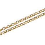 Unmarked gold Belcher link necklace, (tests as 9ct gold) 60cm in length, 7.0g