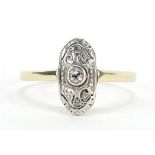 Art Deco 14ct gold and diamond ring, size N, 1.4g