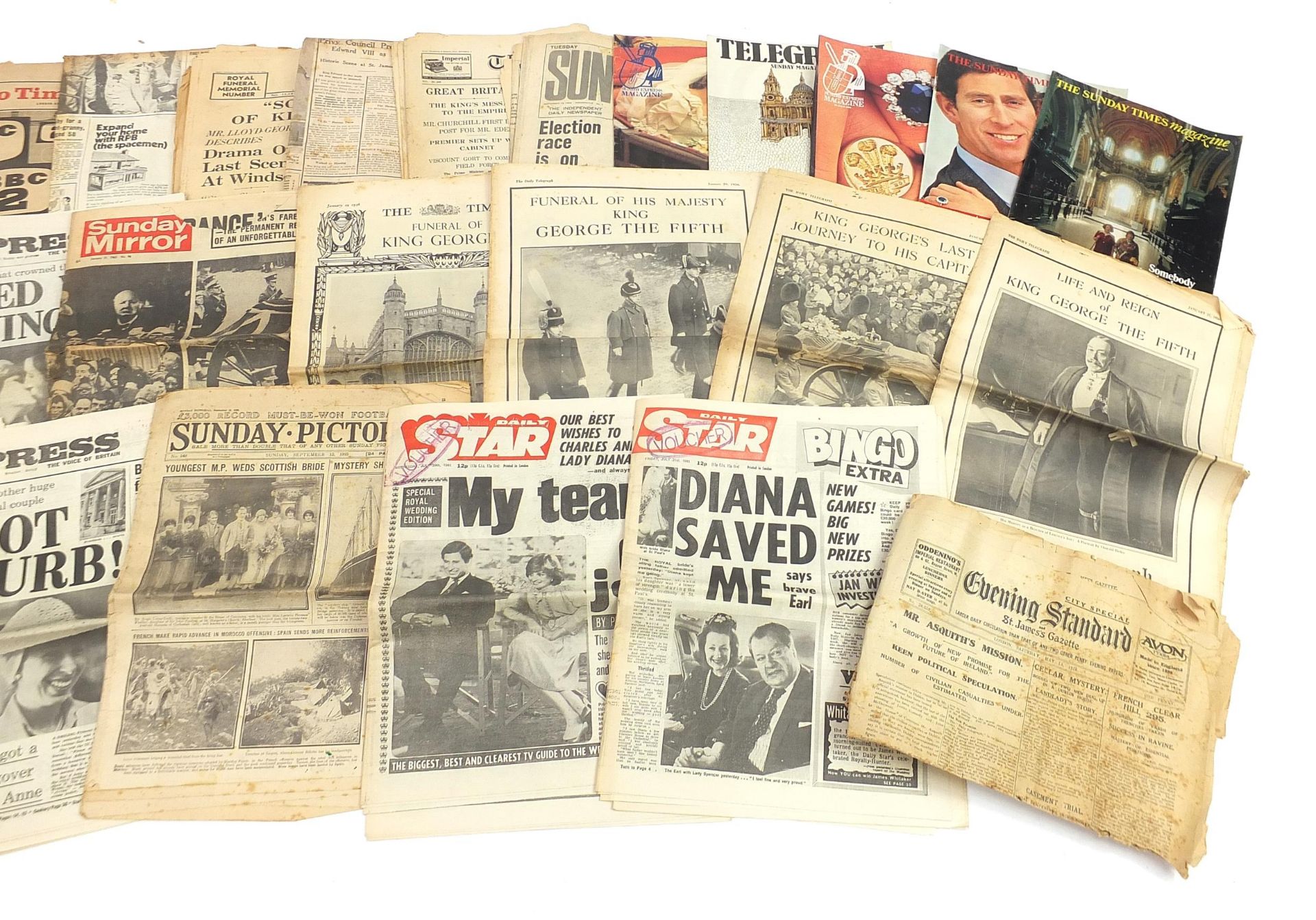 Group of vintage newspapers to include Diana's wedding, moon landing and King George V death - Image 3 of 3