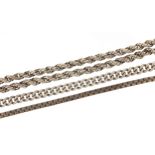 Silver rope chain link necklace and two silver bracelets, the necklace 45cm in length, total 58.8g