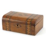 Victorian inlaid walnut Tunbridge ware style work box with hinged lid, 8.5cm H x 20cm W x 13cm D