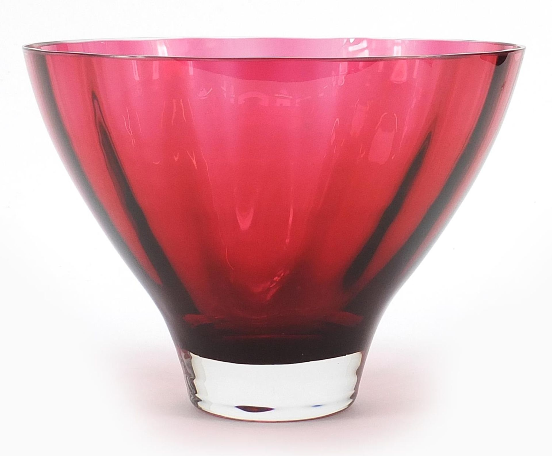 Dartington Crystal ruby glass bowl, 17cm high x 23.5cm in diameter
