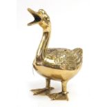 Fondica, French brass sculpture of a duck, 27cm high