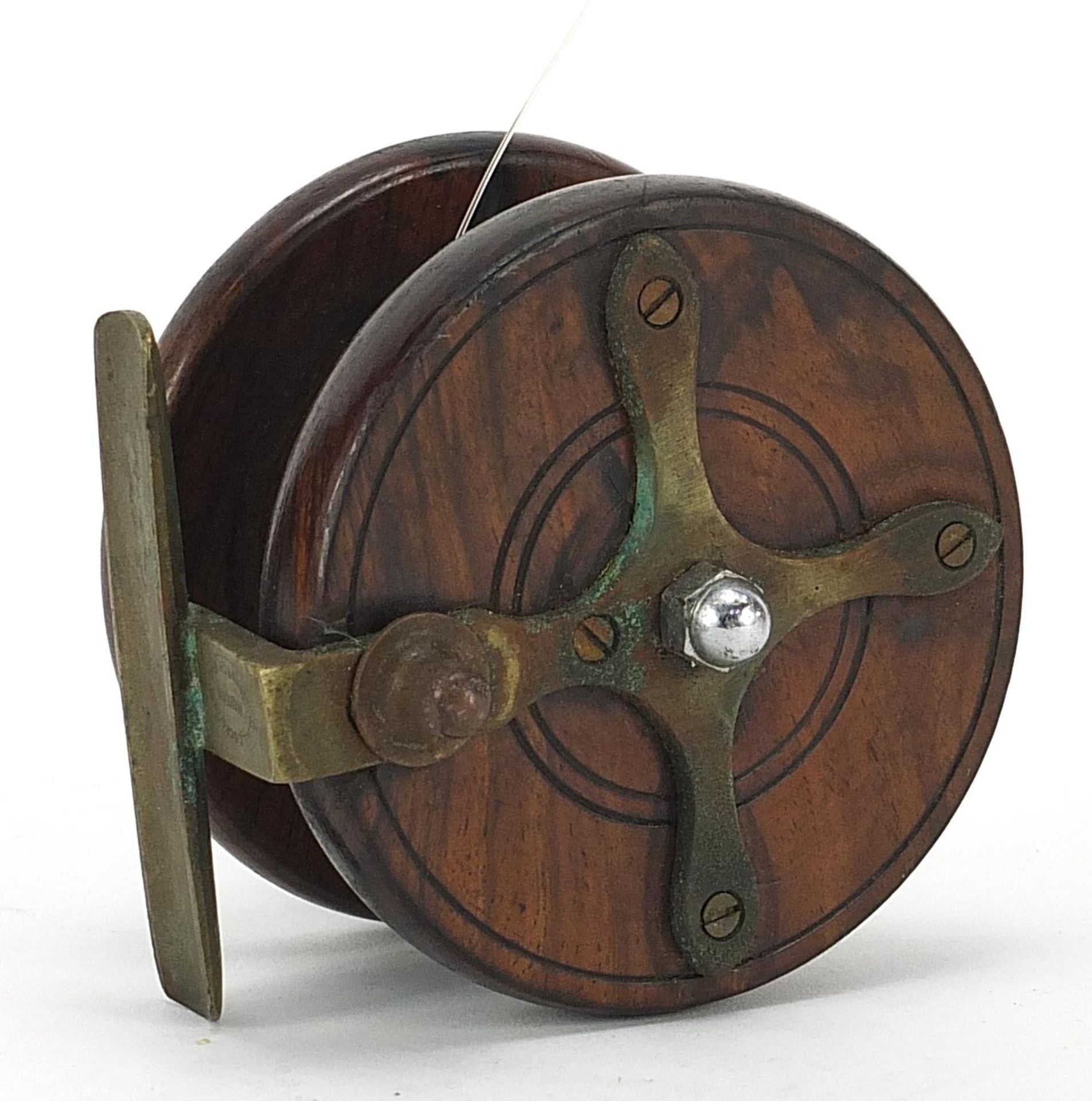 S Allcock, Victorian brass mounted 3.5 inch fishing reel - Image 2 of 3