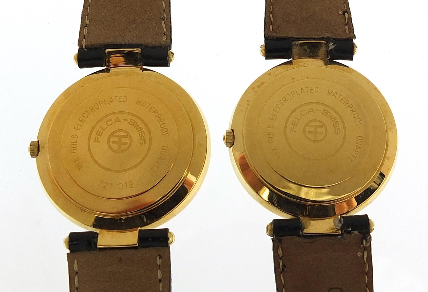 Felca, two 18ct gold plated wristwatches numbered 721.019, 30mm in diameter - Image 3 of 6