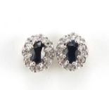 Pair of 9ct gold sapphire and diamond cluster stud earrings, 8mm high, 1.9g