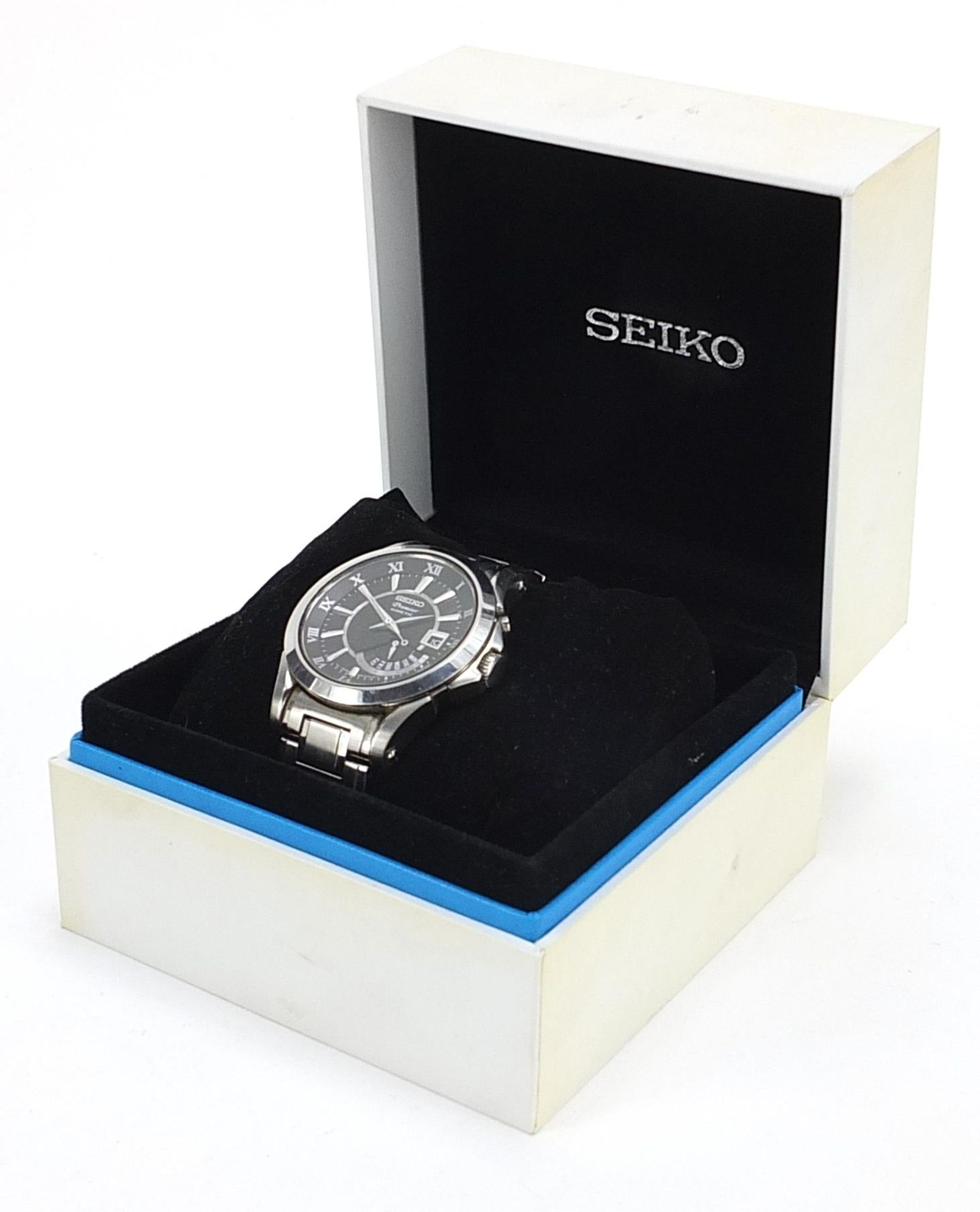 Seiko, gentlemen's Seiko Premier kinetic wristwatch with date aperture with box and original receipt - Image 5 of 6