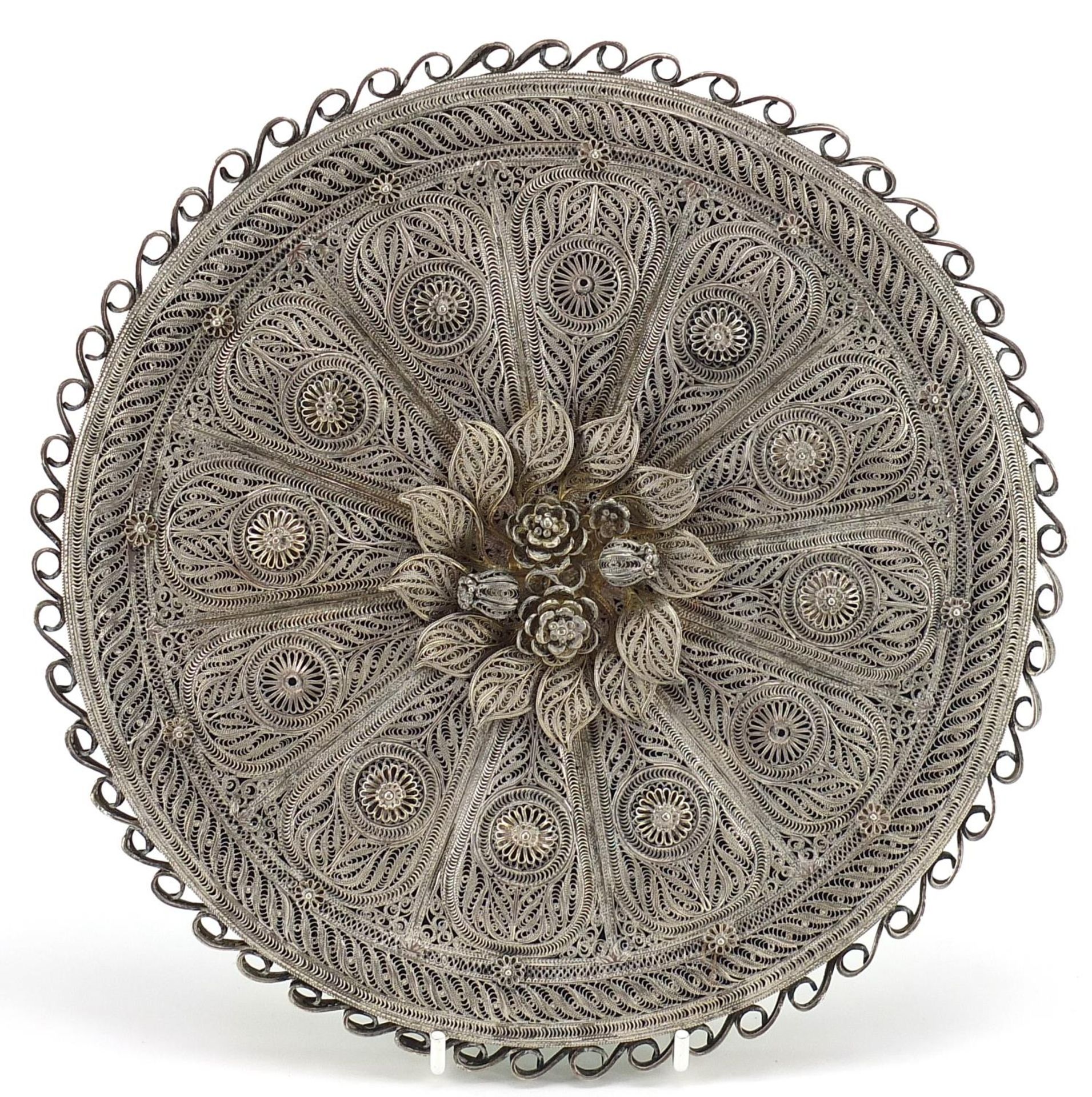 Indian Goa silver filigree mirror with bevelled glass, 23.5cm cm in diameter - Image 2 of 2