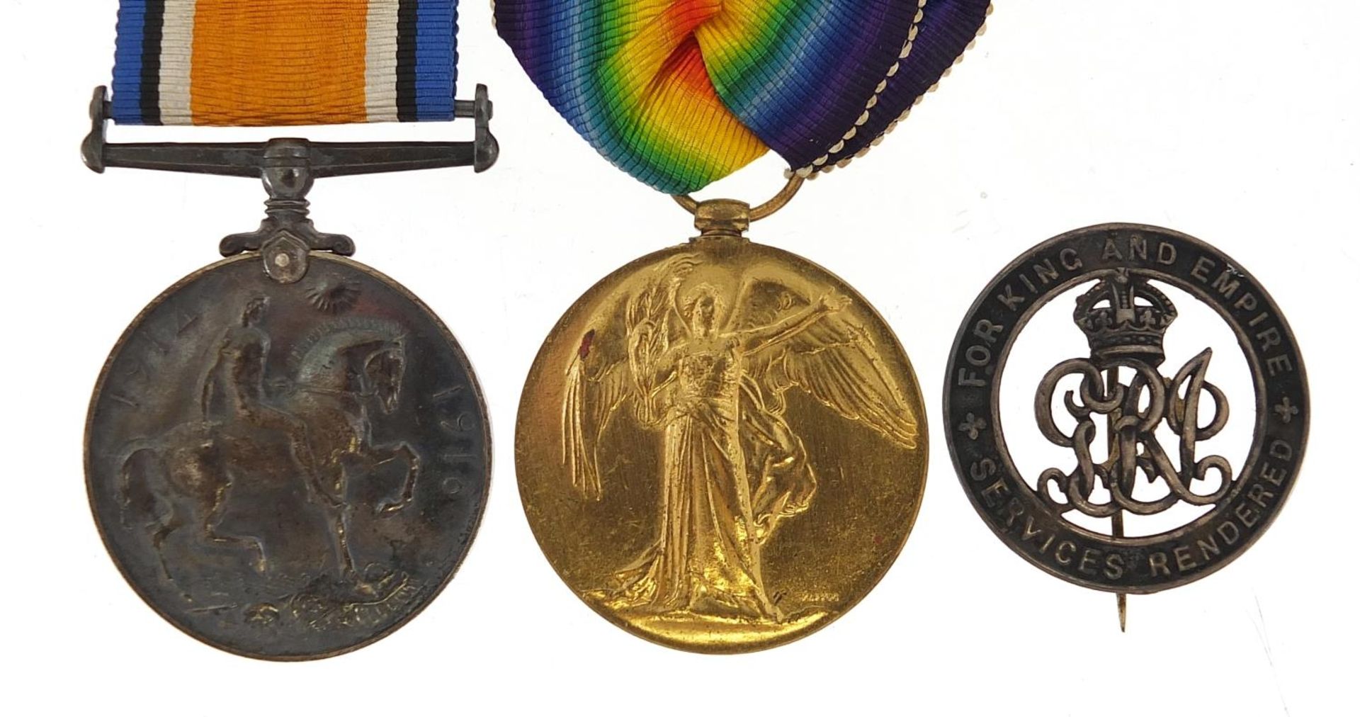 British military World War I pair with Services Rendered badge awarded to 78976GNR.J.J.HATTON.R.A.